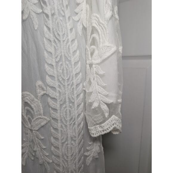 White Lace Maxi Dress S Boho Romantic Bridal Overlay Cottage Temple Orange Creek - Picture 4 of 14